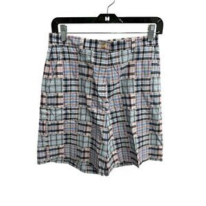 Tommy Hilfiger Plaid Patchwork Golf Shorts Blue Pink Sz 6 Cotton Performance